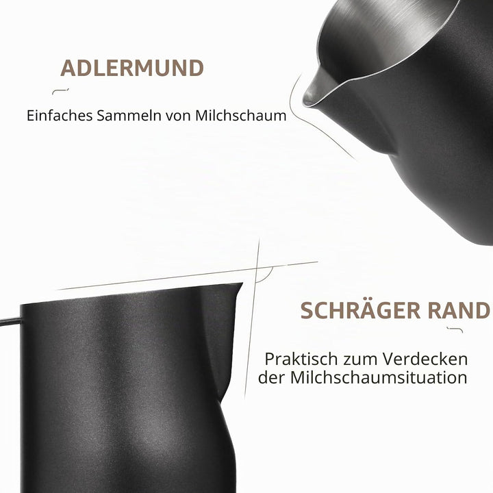 MHW-3BOMBER Latte Art P6007MB Milchaufschäumkrug, runder Ausgiesser, Espresso, Dampfkrug, Krug, schw