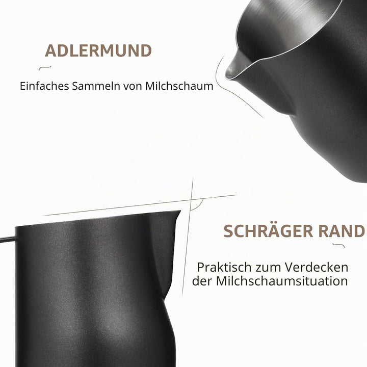 MHW-3BOMBER Latte Art P6007MB Milchaufschäumkrug, runder Ausgiesser, Espresso, Dampfkrug, Krug, schw