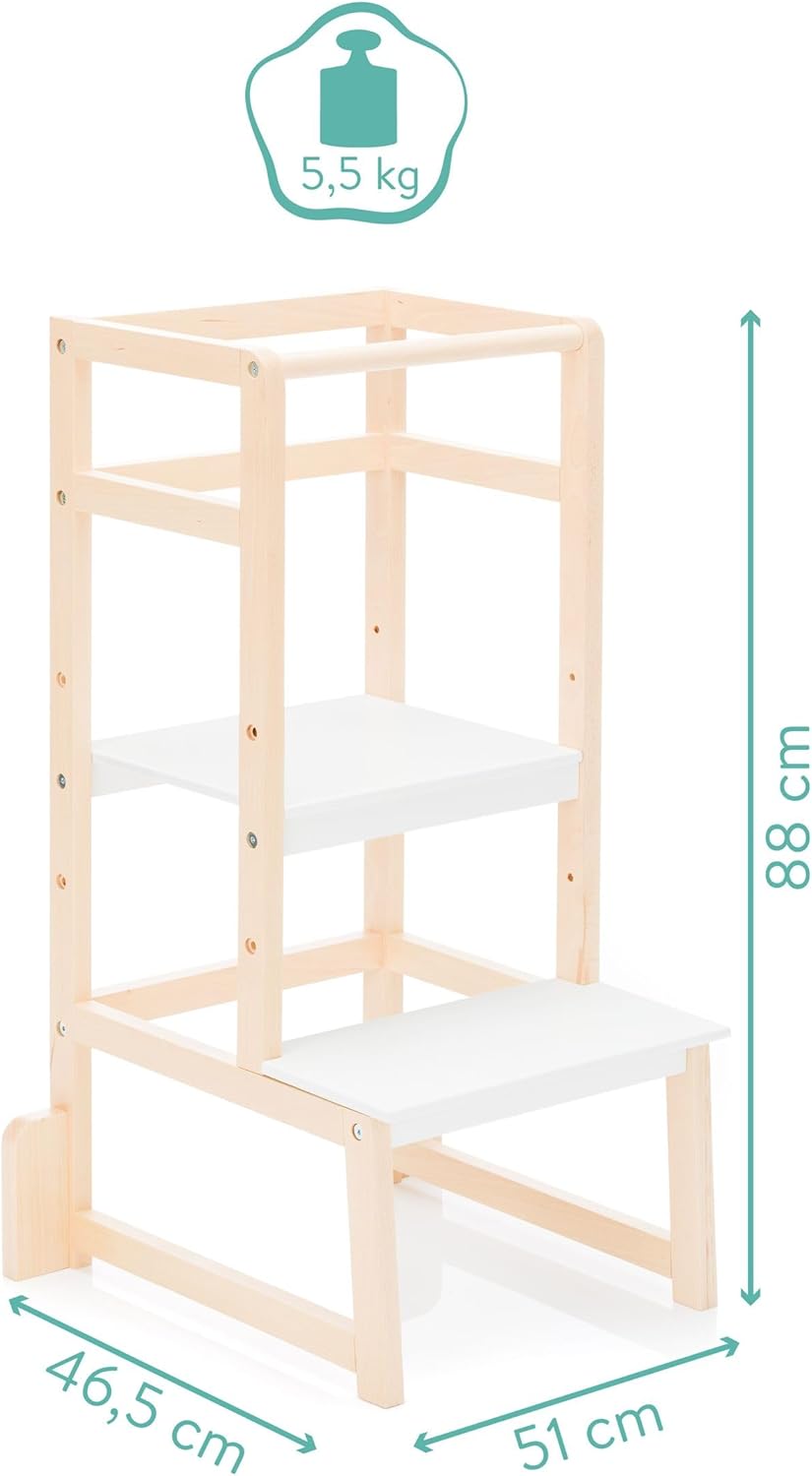 Fillikid Kinder Lernturm | Entdeckertum mitwachsend aus Buchenholz | Lerntower Montessori Lernstuhl