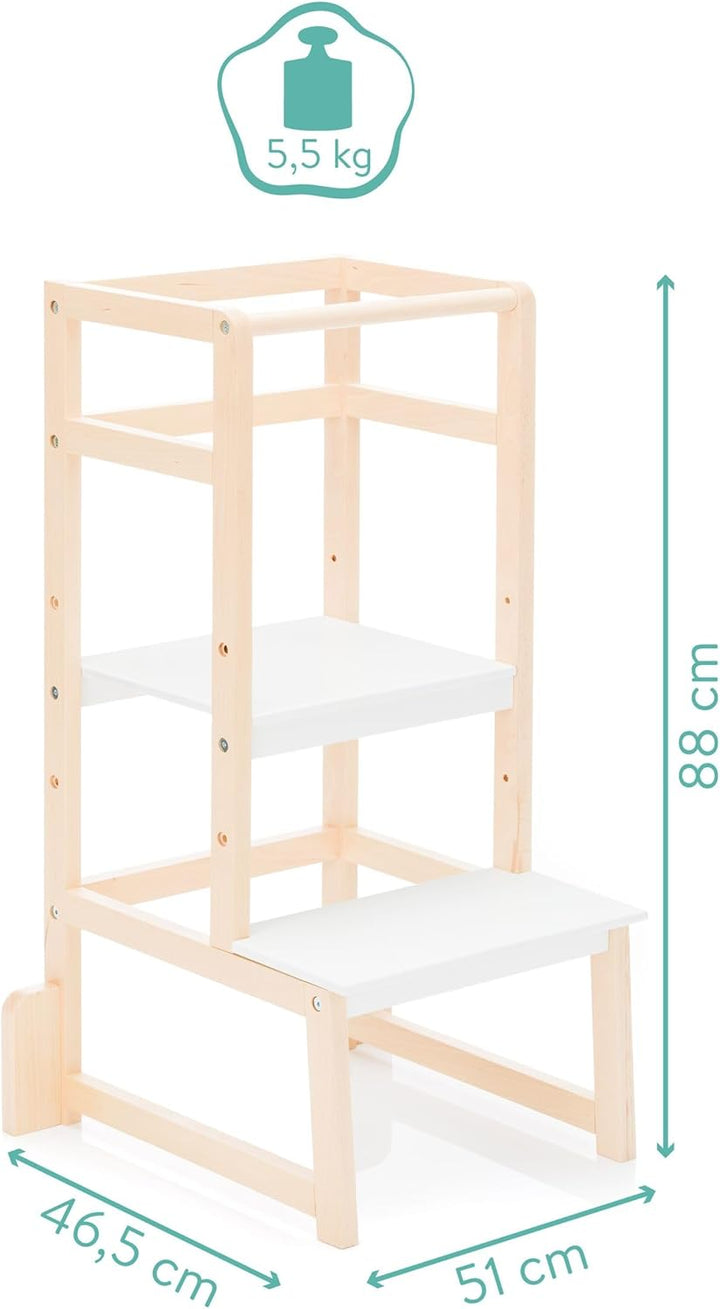 Fillikid Kinder Lernturm | Entdeckertum mitwachsend aus Buchenholz | Lerntower Montessori Lernstuhl