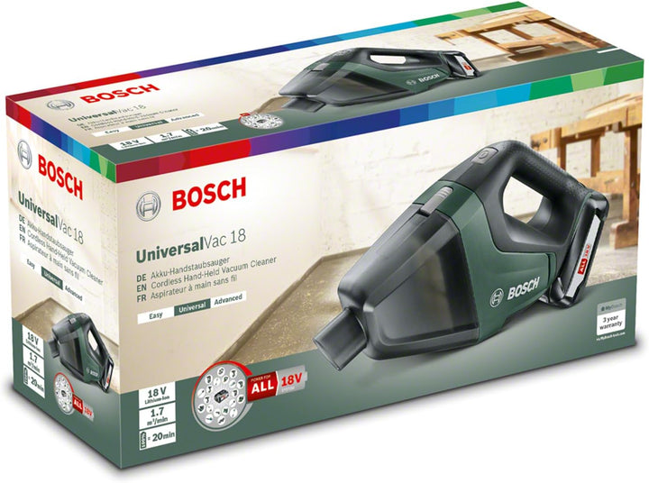 Bosch Home and Garden Akku Staubsauger UniversalVac 18 (2,5 Ah Akku, 18 Volt Sytem, im Karton), Gree