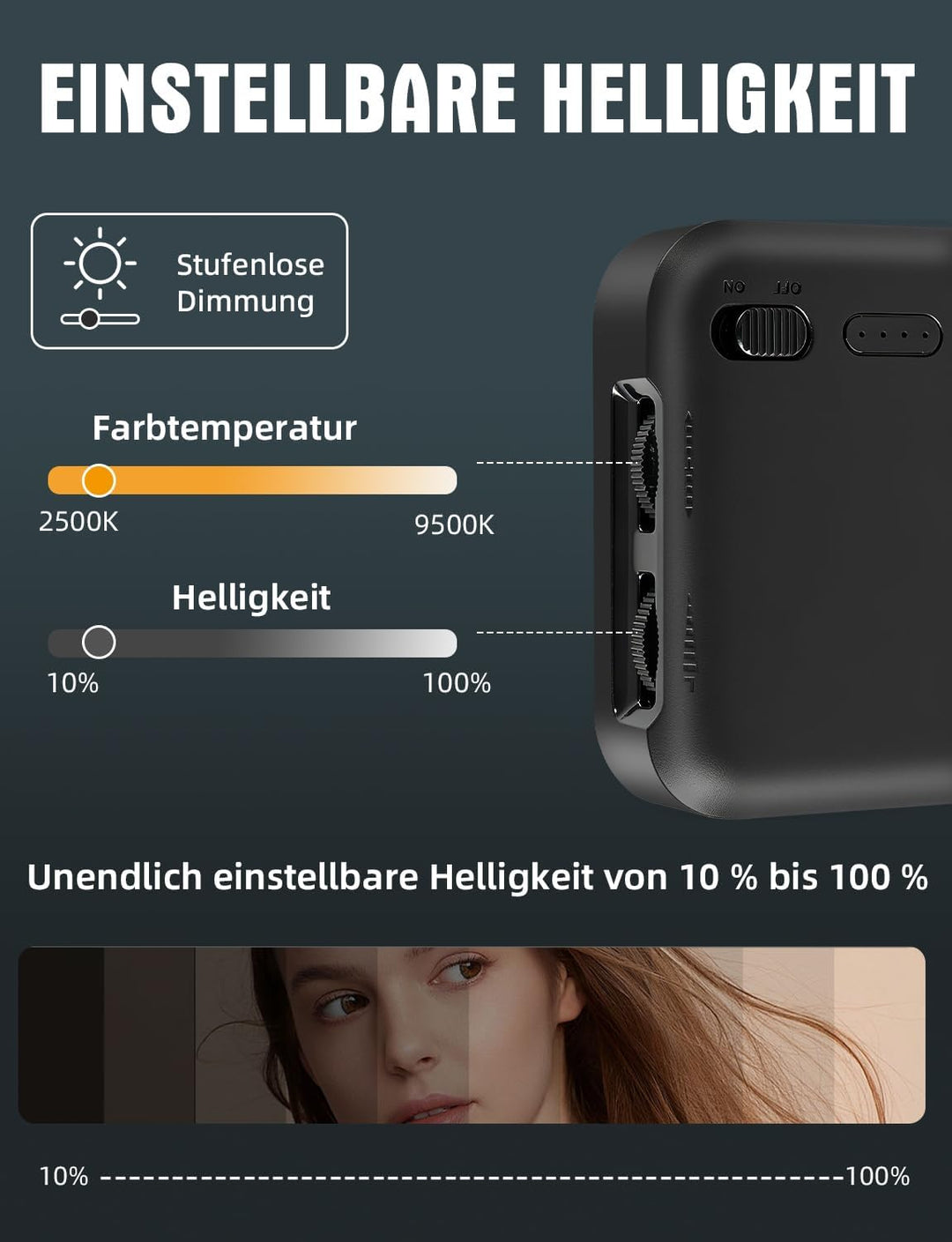 YOHOOLYO Selfie Licht Handy mit Weichem Diffusor und Ständer 2500K-9500K CRI 95+ Rechargeable Fotoli