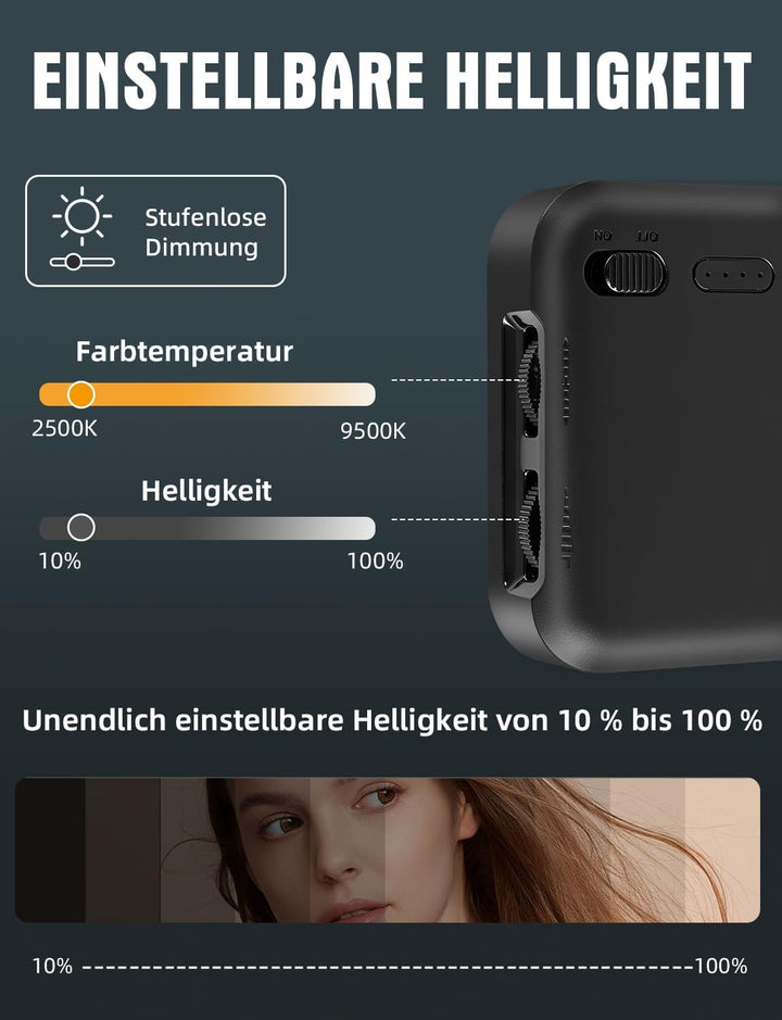 YOHOOLYO Selfie Licht Handy mit Weichem Diffusor und Ständer 2500K-9500K CRI 95+ Rechargeable Fotoli