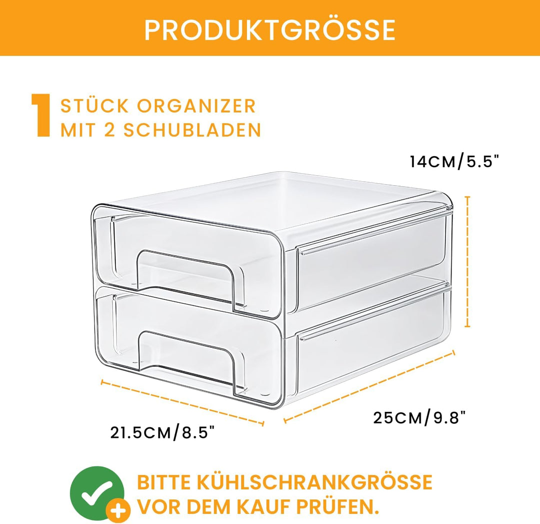 Kühlschrank-Organizer Schublade (1 Stück) – Doppelschichtige, stapelbare Aufschnittbox als transpare