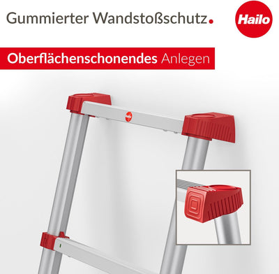 Hailo T100 FlexLine Sicherheits-Teleskopleiter - ausziehbare Leiter aus Aluminium mit bis zu 13 Stuf