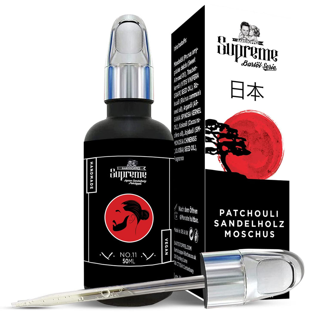 Bartöl Japan Patchouli Duft Herren Bartstoppel® Supreme - gegen Schuppen - Bartwachstum Beschleunige