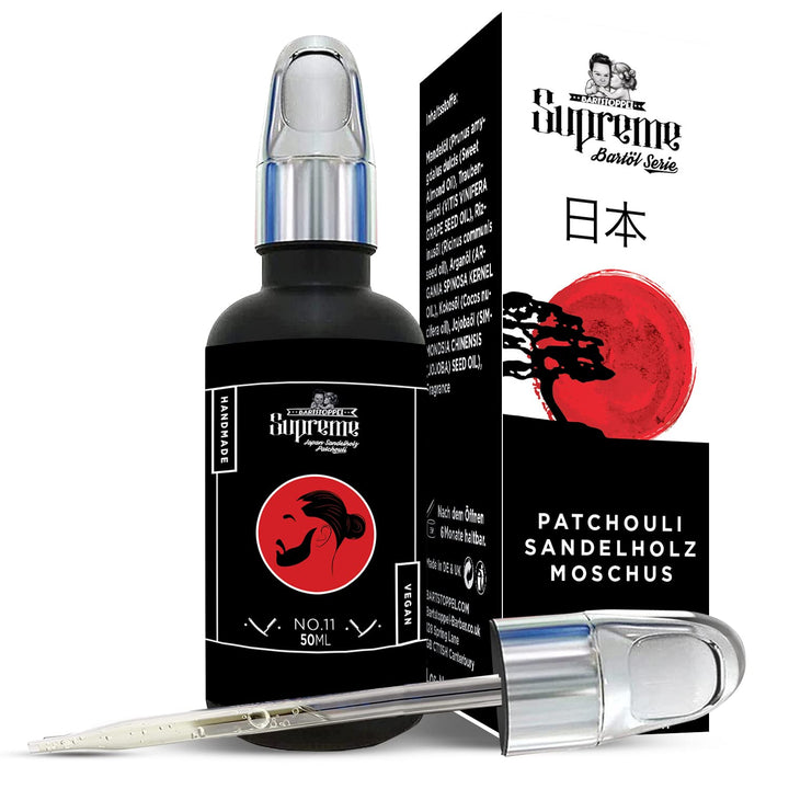 Bartöl Japan Patchouli Duft Herren Bartstoppel® Supreme - gegen Schuppen - Bartwachstum Beschleunige