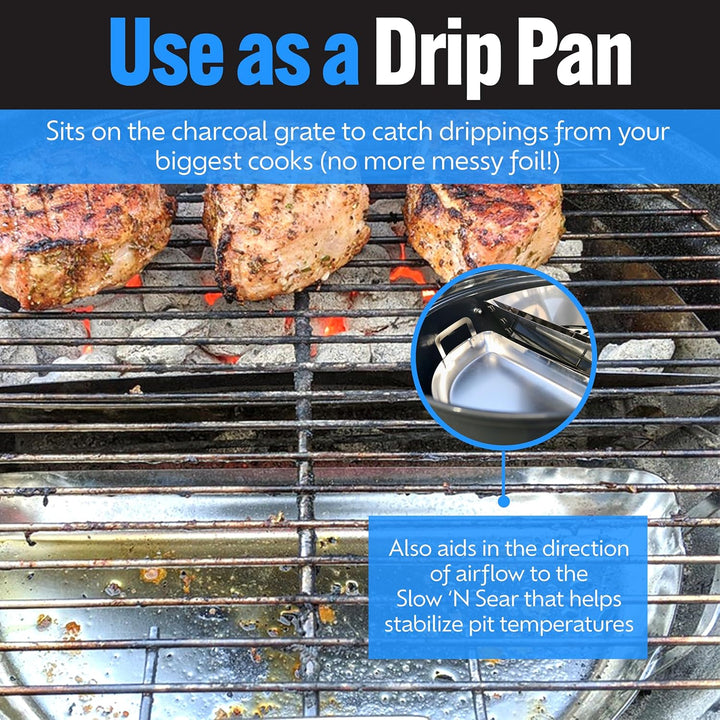 SnS Grills Slow 'N Sear Mini-Tropfpfanne – Edelstahl-Grillzubehör für 45,7 cm Weber Wasserkocher und
