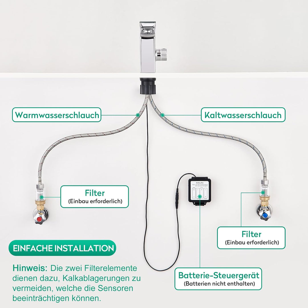 CREA Infrarot Sensor Wasserhahn Bad, Automatisch Sensor Armatur für Waschbecken,Digitalanzeige Warme