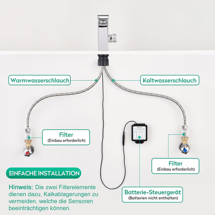 CREA Infrarot Sensor Wasserhahn Bad, Automatisch Sensor Armatur für Waschbecken,Digitalanzeige Warme