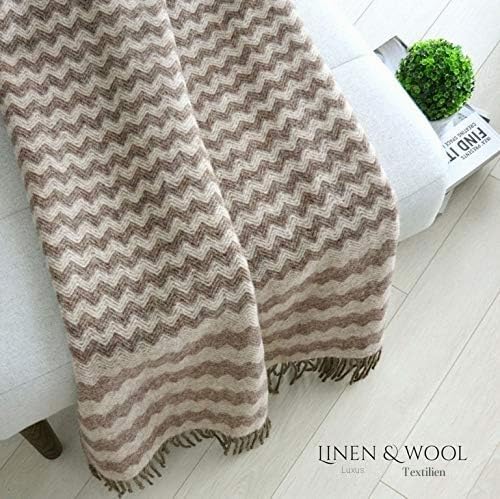 Linen &amp; Cotton Decke Wolldecke Wohndecke Kuscheldecke Melody Gewellt - 100% Reine Neuseeland Wolle,