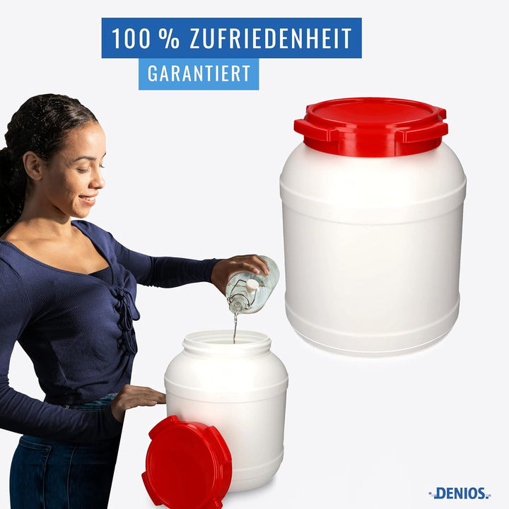 DENIOS® Weithalsfass WH 26, aus Polyethylen (PE), 26 Liter Volumen, weiss/rot, maximal sicher, 26 Li