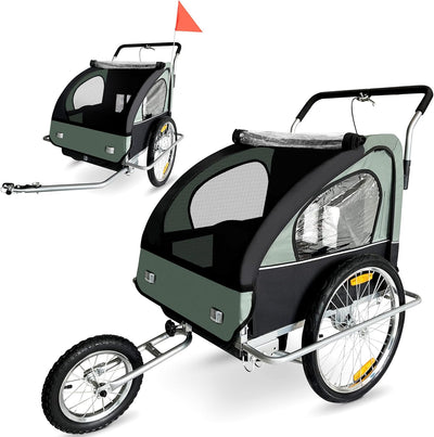 SAMAX Fahrradanhänger Jogger 2in1 Kinderanhänger Kinderfahrradanhänger Transportwagen gefederte Hint