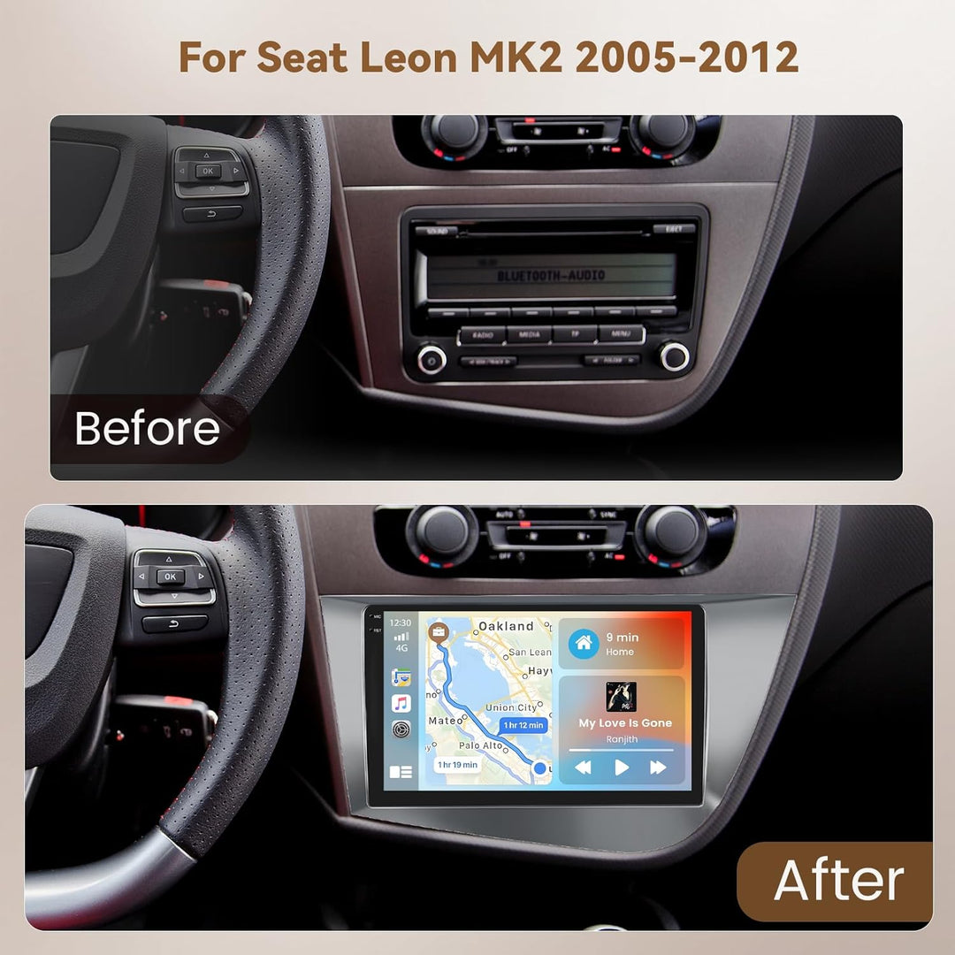 Hikity Android 15 4+64GB Autoradio für Seat Leon 2005-2012 mit 9 Zoll Incell Touchscreen, Autoradio