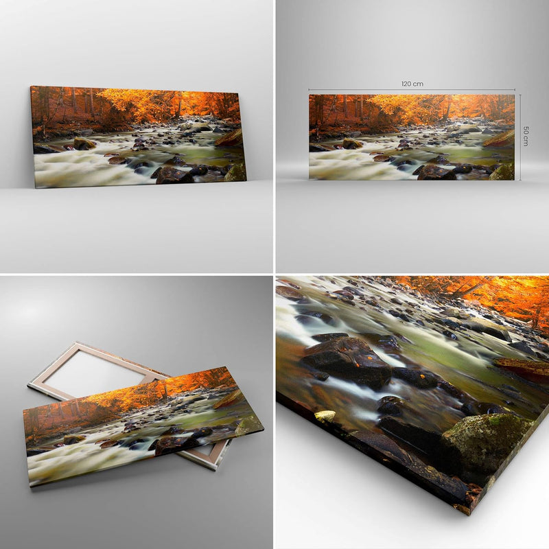 Wandbilder Dekoration Wohnzimmer Stream Herbst Forrest Berg Panorama Bilder auf Leinwand 120x50cm Le