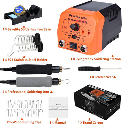 Lötstation Lötkolben Set, Preciva Brandmalstation Brennkolben Set 40W mit 20pcs Lötspitzen, 250-750°