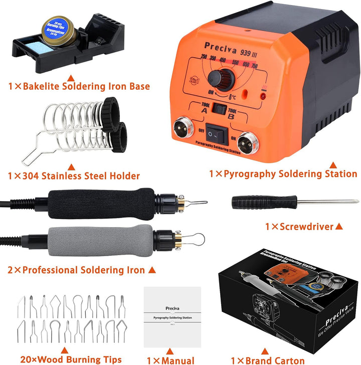 Preciva 40 W 250 – 750 ℃ Professionelle verstellbare Holz-Brandmalerei-Maschine mit 20 Stück Lötdrah