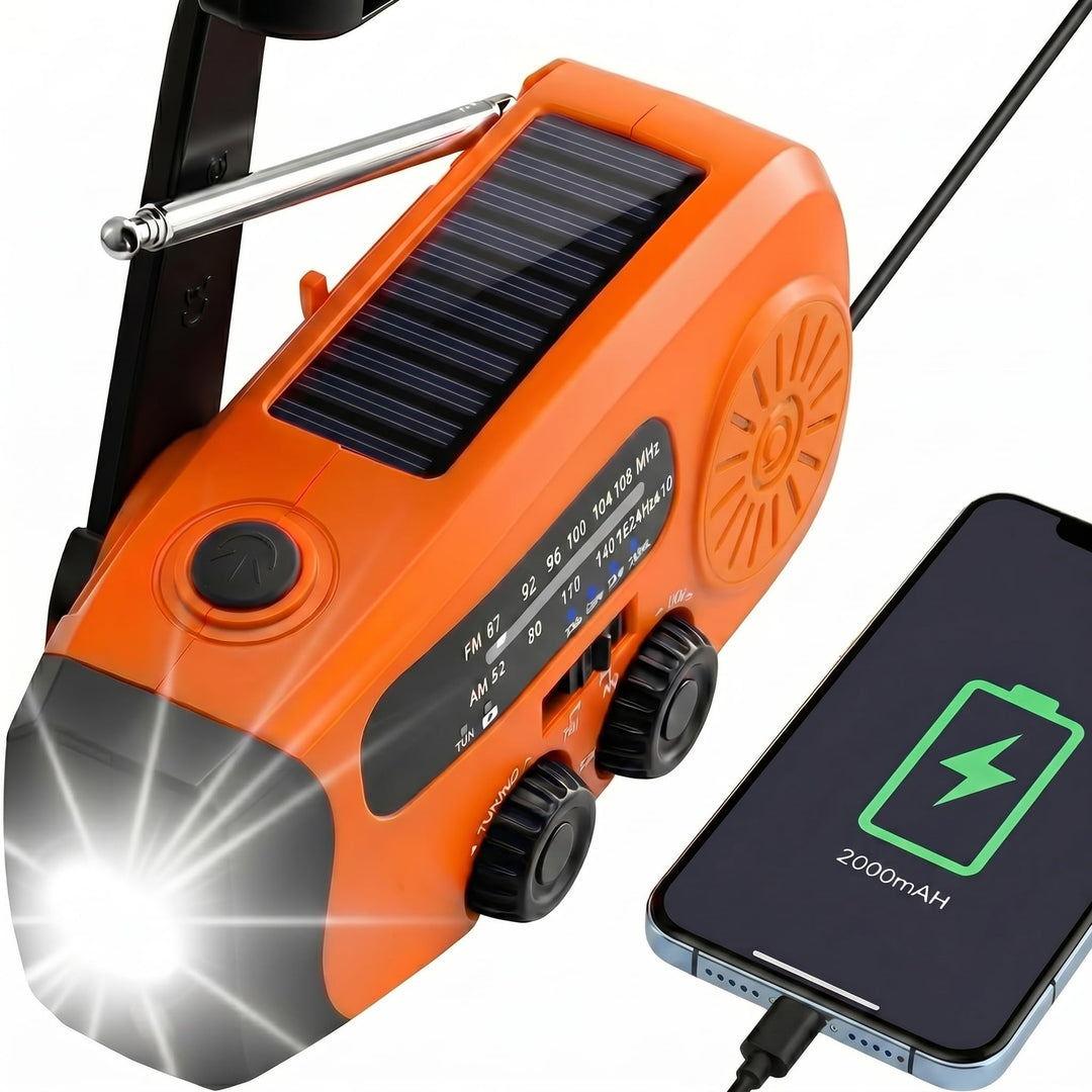 Notfallradio, Kurbelradio mit 2000mAh Power Bank &amp; Solar, AM/FM Radio mit SOS-Alarm Leselicht, Innen