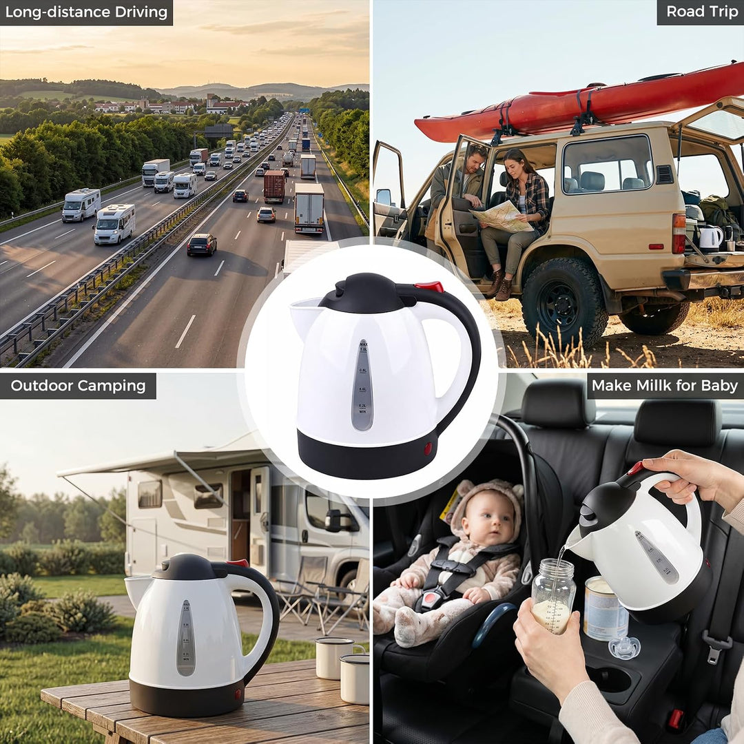 ITEFDTUTNE Wasserkocher Auto, 24v 250w 1L, Camping Wasserkocher mit Zigarettenanzünder-Stecker Autom