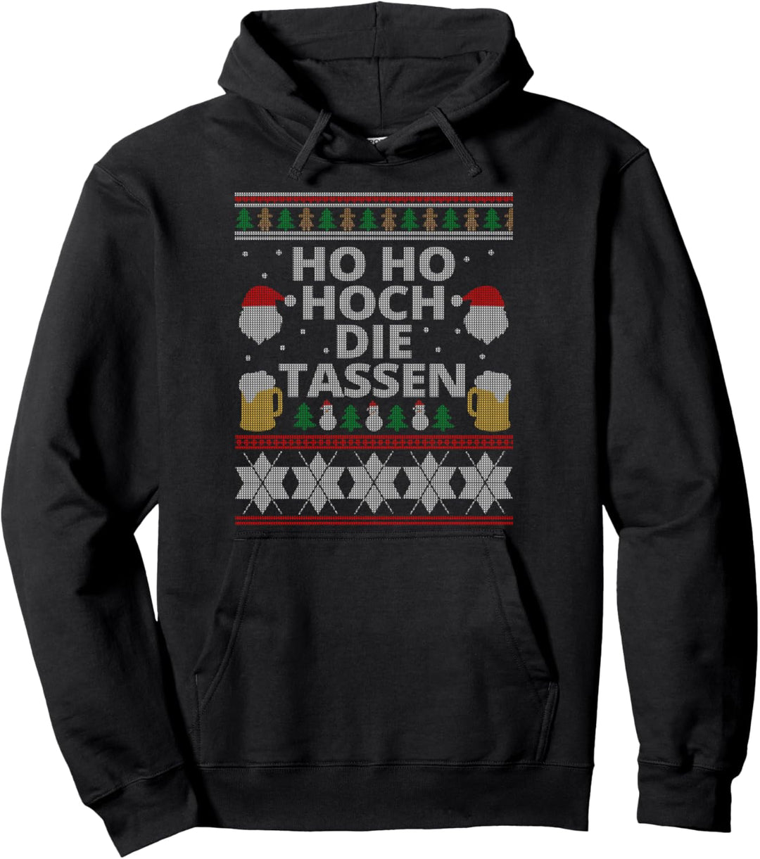 Ho Ho Hoch die Tassen Ugly Christmas Geschenk Bier Outfit Pullover Hoodie