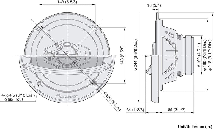 Pioneer TS-A2013I 3-Weg-Koaxiallautsprecher (500 W), 20 cm, kraftvoller Klang, IMPP-Membran für opti