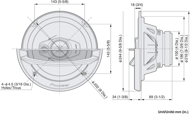 Pioneer TS-A2013I 3-Weg-Koaxiallautsprecher (500 W), 20 cm, kraftvoller Klang, IMPP-Membran für opti