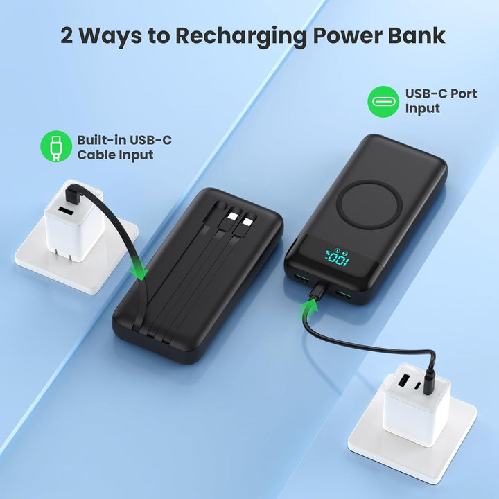 Wireless Power Bank 26800mAh mit 3 Kabel, 7 in 1 25W PD3.0+QC4.0 Schnellladen USB C Powerbank, 6 Aus