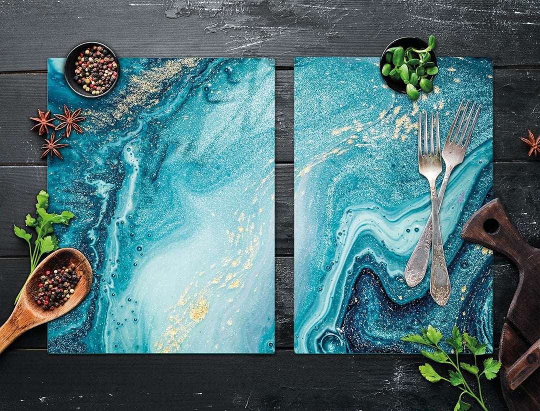 DarHaus Herdabdeckplatten tweiteilig 75x52 cm Ceranfeld Abdeckung Glas Spritzschutz Abdeckplatte Gla