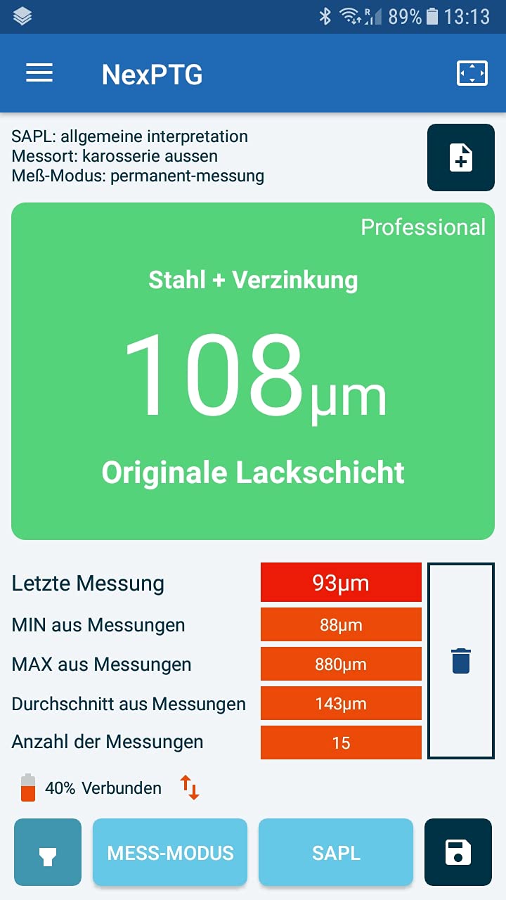 Lackschichtdickenmessgerät NexPTG Professional Autolackdickenmessgerät mit Werkzeugkoffer, kabellose
