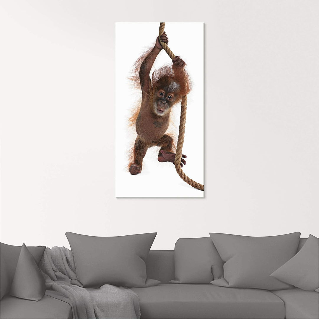 ARTland Glasbilder Wandbild Glas Bild einteilig 30x60 cm Hochformat Asien Tiere AFFE Baby Orang Utan