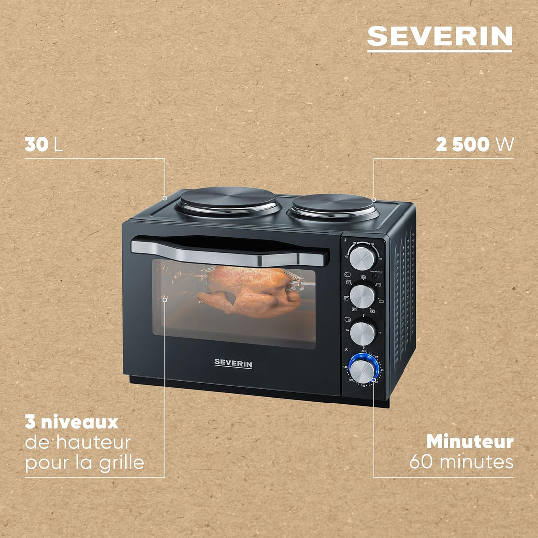 SEVERIN Back- und Toastofen mit Kochplatten, 2500 W, schwarz, TO 2065, Back- und Toastofen