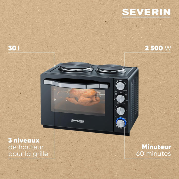 SEVERIN Back- und Toastofen mit Kochplatten, 2500 W, schwarz, TO 2065, Back- und Toastofen