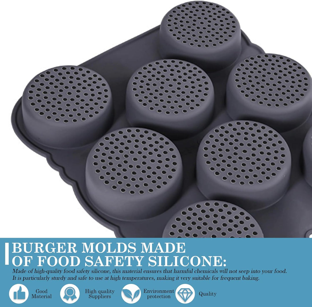 Silikon Backform für Burger Buns | Antihaft 8 Kavität Hamburger Brötchen Form | Wiederverwendbare Bu
