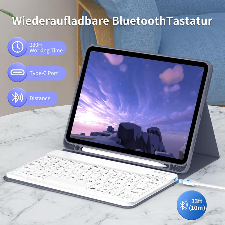 Hülle mit Tastatur für iPad A16 11.Generation 11 Zoll 2025, iPad 10. Generation 2022 10,9 Zoll, Blue