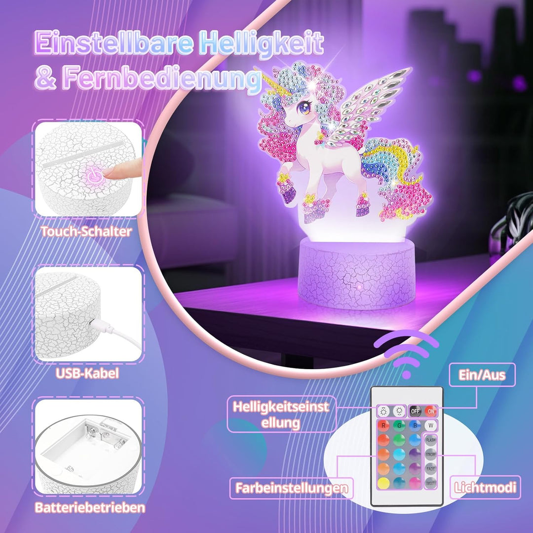 Osikay Einhorn Geschenke für Mädchen 5+ Jahre: Diamond Painting Nachtlicht Bastelset Kinder - Coole