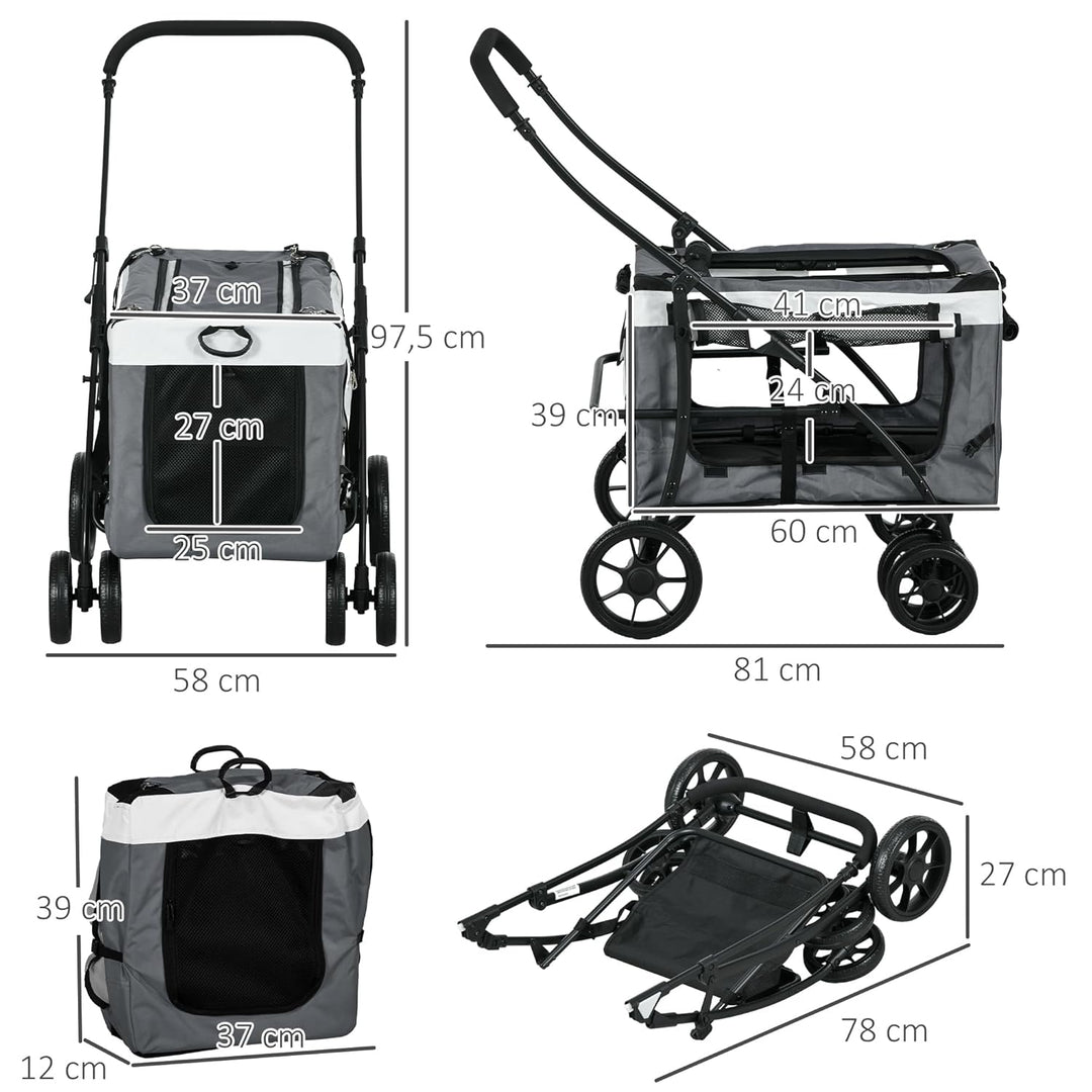 PawHut 2 in 1 Hundewagen Hundebuggy klappbar für Hunde &amp; Katzen bis 10 kg Katzenbuggy mit Kissen Net