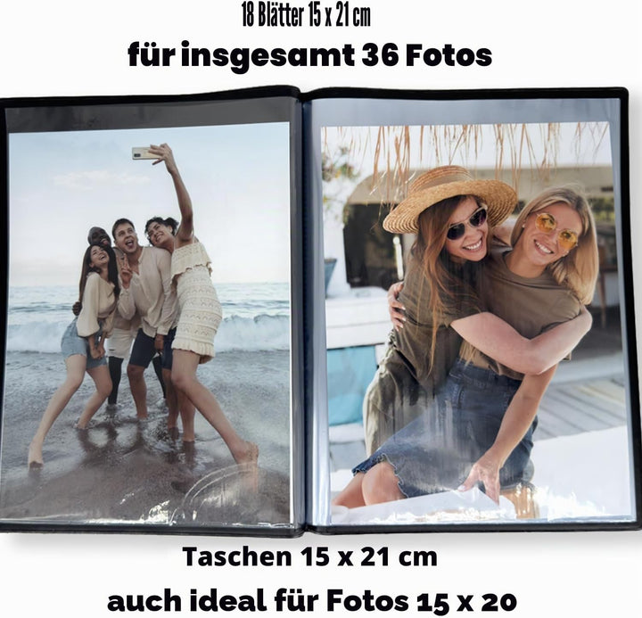 Set mit 5 platzspareden Fotoalben, personalisierbar, 15 x 21 cm, 18 Taschen, sehr transparent, Kapaz
