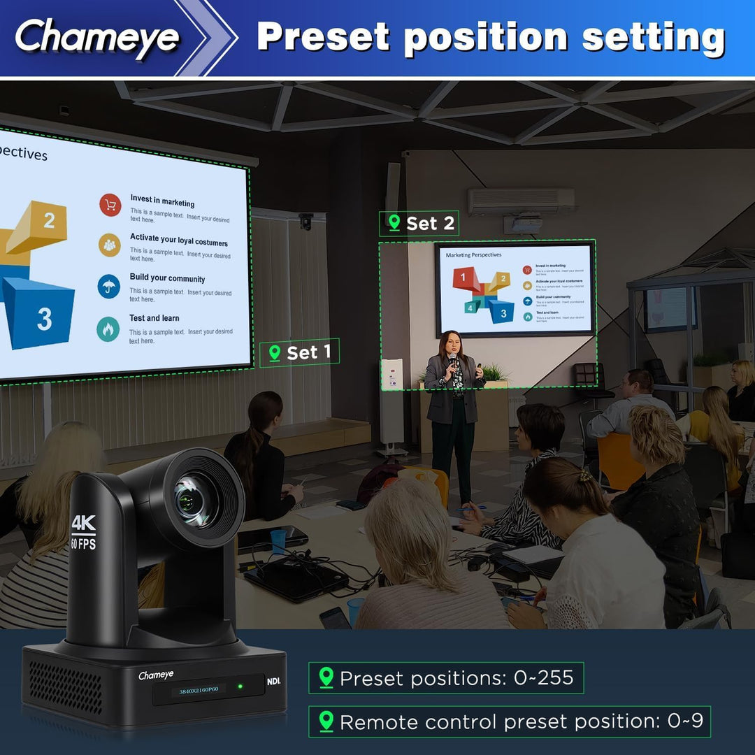 Chameye 4K 60fps NDI HX3 PTZ-Kamera, KI Auto-Tracking, 20-Fach optischer Zoom, HDMI/USB/3G-SDI/LAN/P