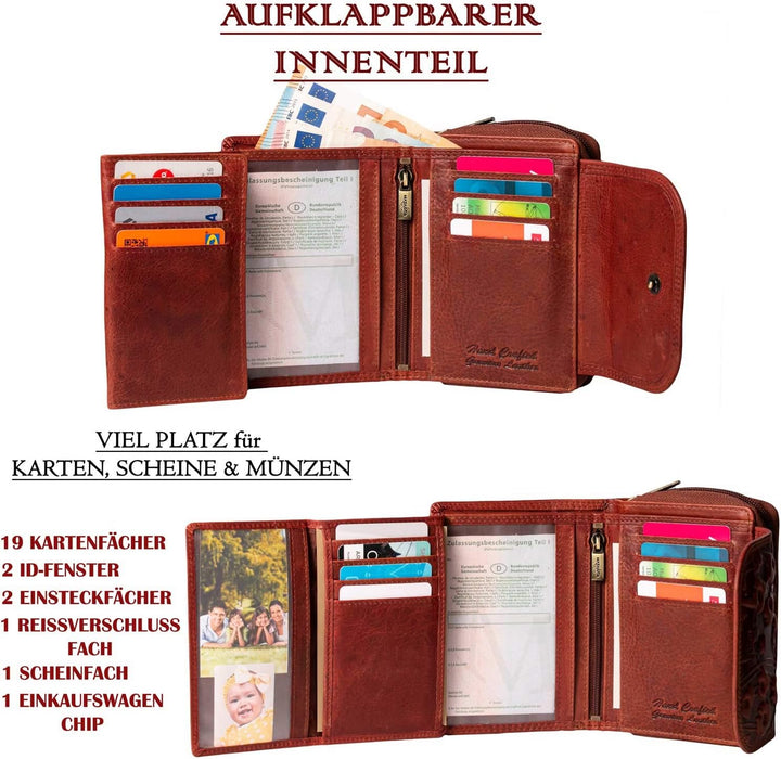 MATADOR® Echt Leder Geldbörse Damen Portemonnaie für Frauen TüV geprüfter RFID & NFCSchutz Geldtasch