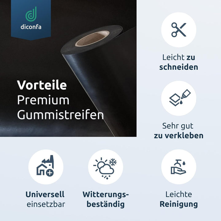 diconfa Gummistreifen SBR 150mm 15cm 0,15m BREIT, 10000mm LANG, 0,5mm STARK | WÄHLEN: DICKE 0,5 bis
