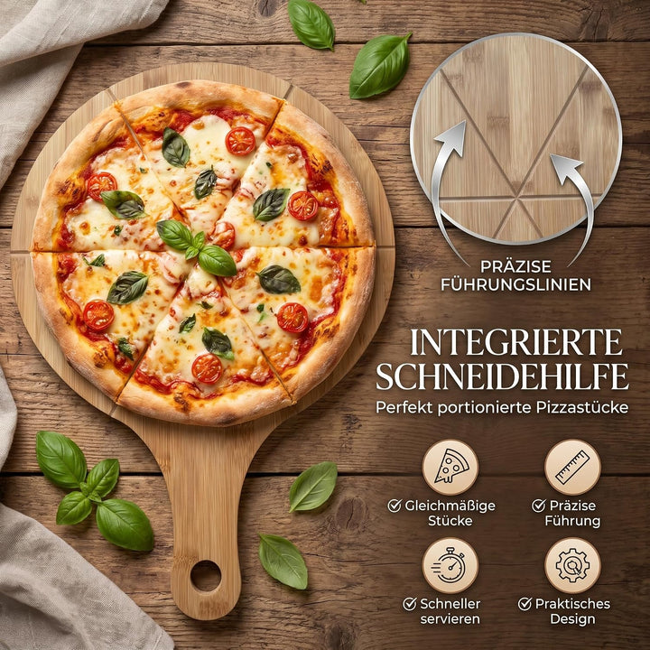 hausleben Pizzateller 33cm holz (2er-3er-4er Set) Pizzabrett gross mit Griff, Platzteller, Pizzabret