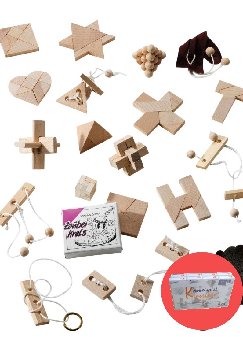 Knobelspiel Klassiker Sets - Diverse Mitgebsel - 16 Spiele einzeln verpackt incl Lösung Geduldspiele