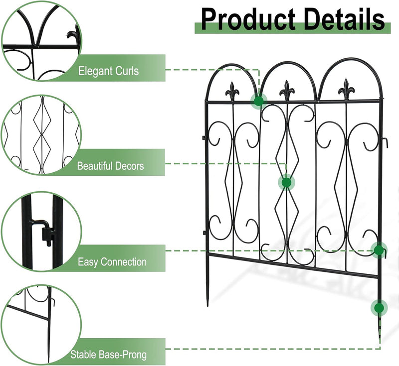 unho 5 Stück Gartenzaun Metall, Teichzaun Set Metallzaun Zaun für den Garten, Gitterzaun Set Oberbog