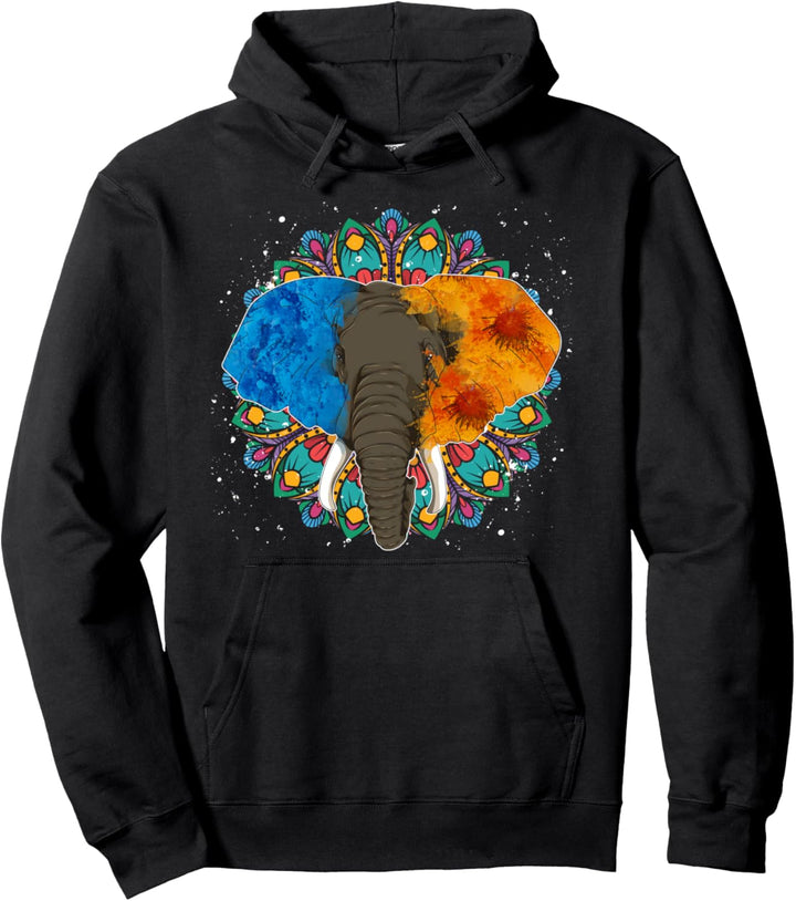 Thailand Asiatisches Tier Buntes Mandala Elefant Pullover Hoodie