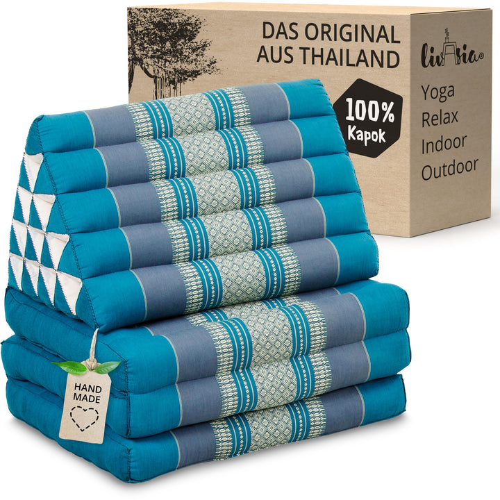 livasia Thaikissen 3 Auflagen extrahoch - 185x55x8cm - Dreieckskissen mit Klappmatratze, Kapok, Jumb