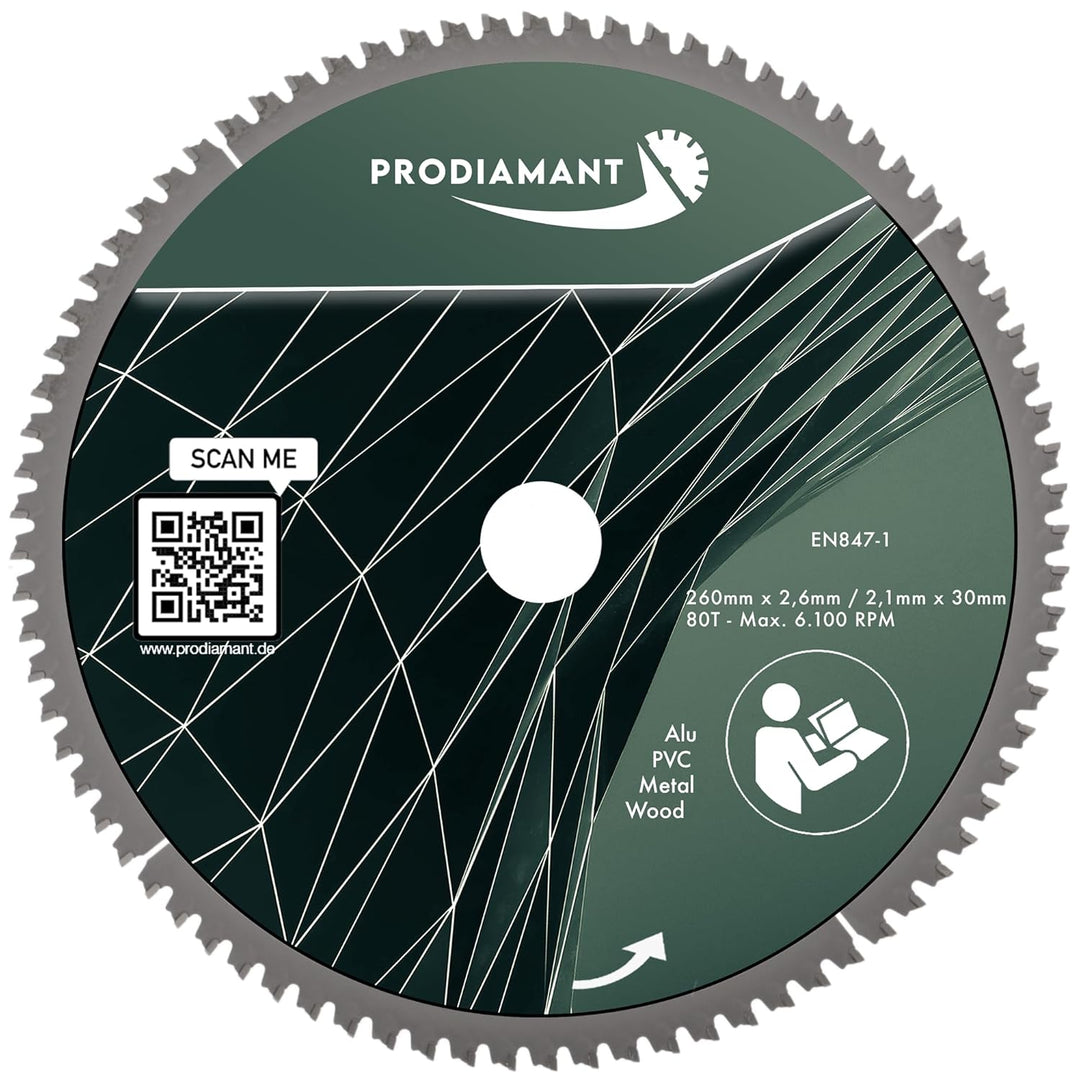 PRODIAMANT Multi Sägeblatt 260 x 30 mm Hartmetallsägeblatt für Holz, Alu, Kunstoff und Laminat mit H