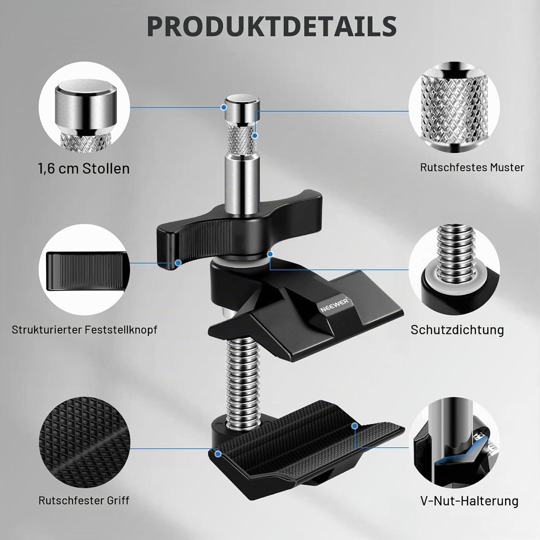 NEEWER 2" Endbacken Schraubstockgriff mit 5/8" Bolzen, Stahlschaft Endschraubstockklemme mit verstel