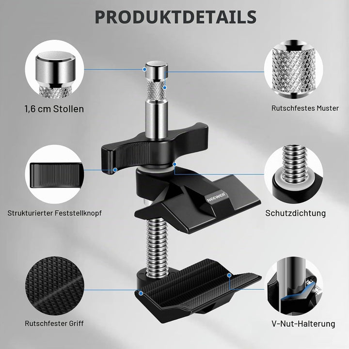 NEEWER 2" Endbacken Schraubstockgriff mit 5/8" Bolzen, Stahlschaft Endschraubstockklemme mit verstel