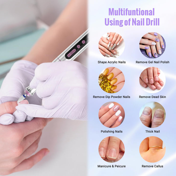 Denabuty Nagelfräser Kabellos, 13 in 1 Fräser für Gelnägel 35000 u/min, Elektrische Nagelfeile Profe