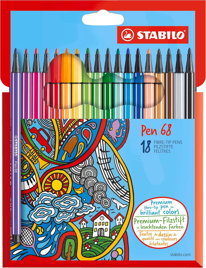 Premium-Filzstift - STABILO Pen 68 - 18er Pack - mit 18 verschiedenen Farben 18er Pack Standardfarbe